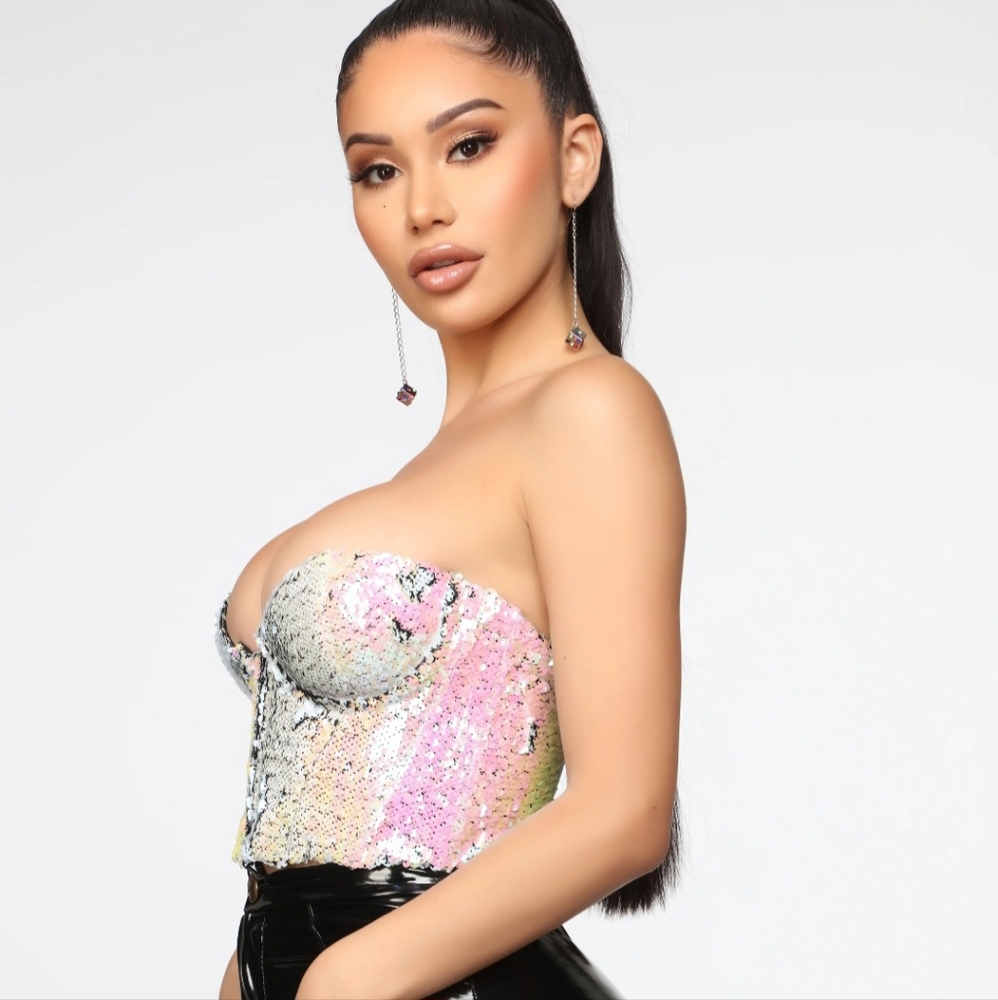 NWT KIKI RIKI Women's Iridescent Sequin Strapless Corset Bustier Size Small.